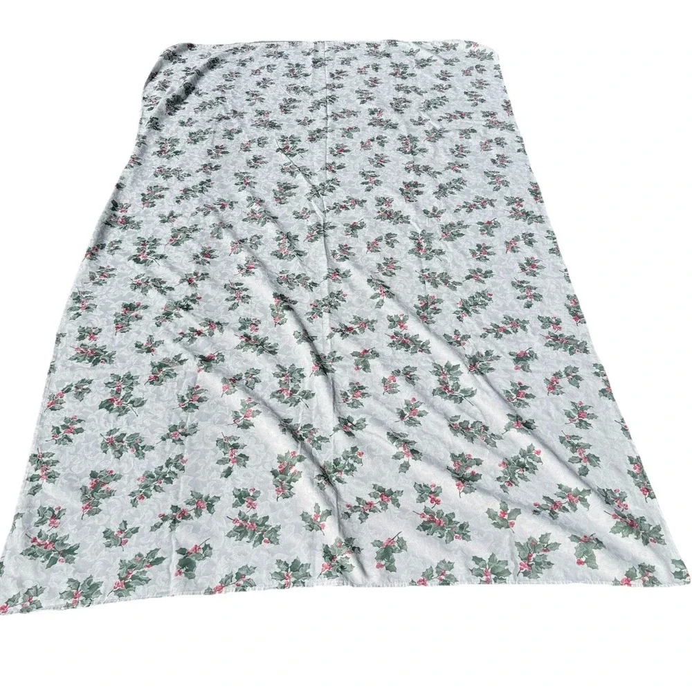 Vintage Christmas Holly Berry Damask‎ Tablecloth 49x99 White